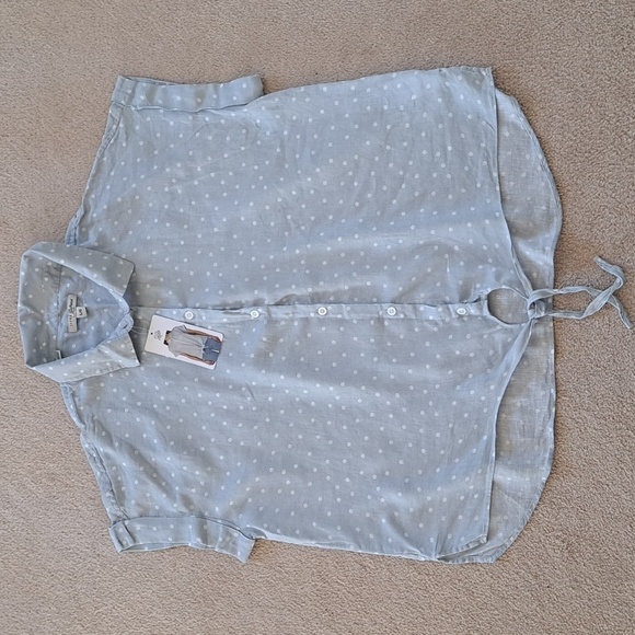 ❤️ NWT Jachs Girlfriend Short Sleeved Linen Blend Blouse Large Polka-dot Top - Picture 10 of 13